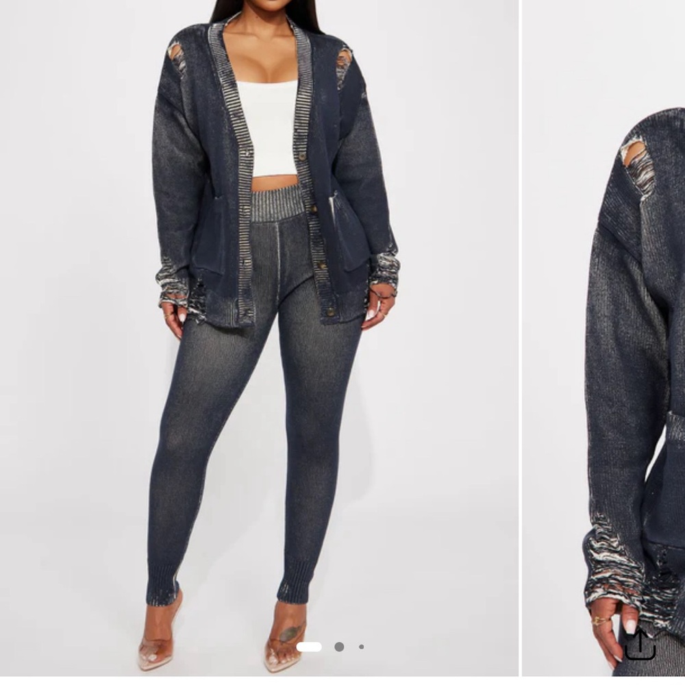 Stylish Black Distressed Cardigan and Leggings Set